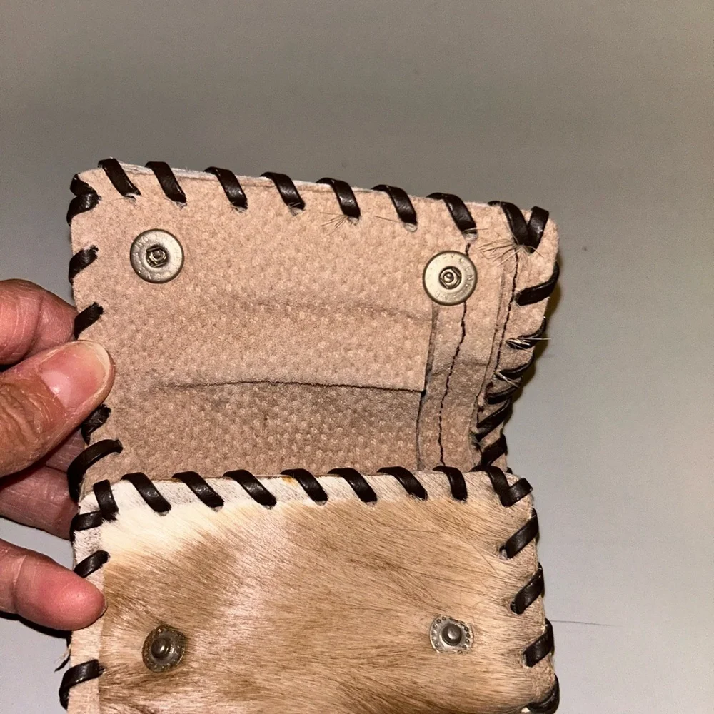 Euc Vintage Newey England handmade mini trifold animal hair leather wallet